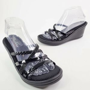 Skechers Memory Foam Womens Black Wedge Platform Sandals Size 8 M SN 38477